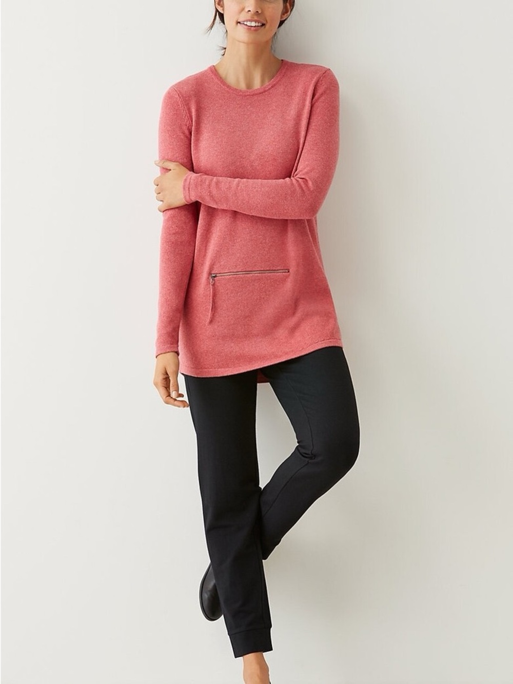 Pure Jill Cotton Cashmere Zip Pocket Sweater Medium Dusty Rose
